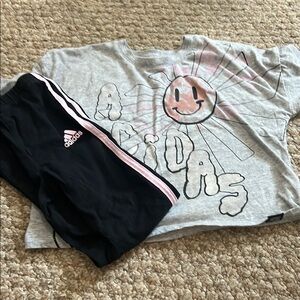 Adidas Smiley Gray Tee and Black Shorts Set